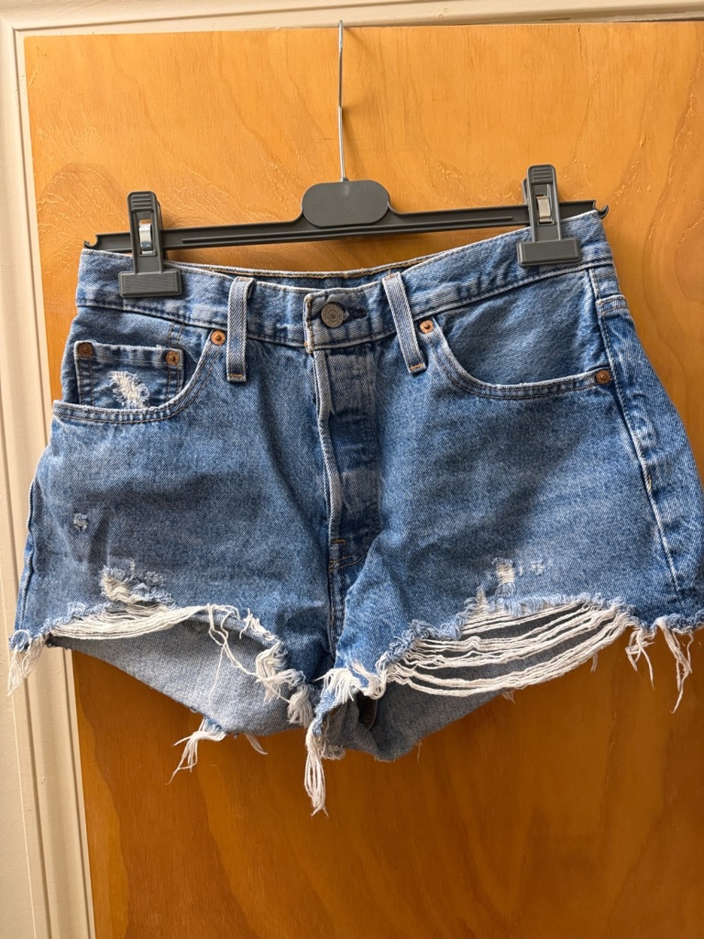 Levi's Blue Distressed High-Rise Jean Shorts